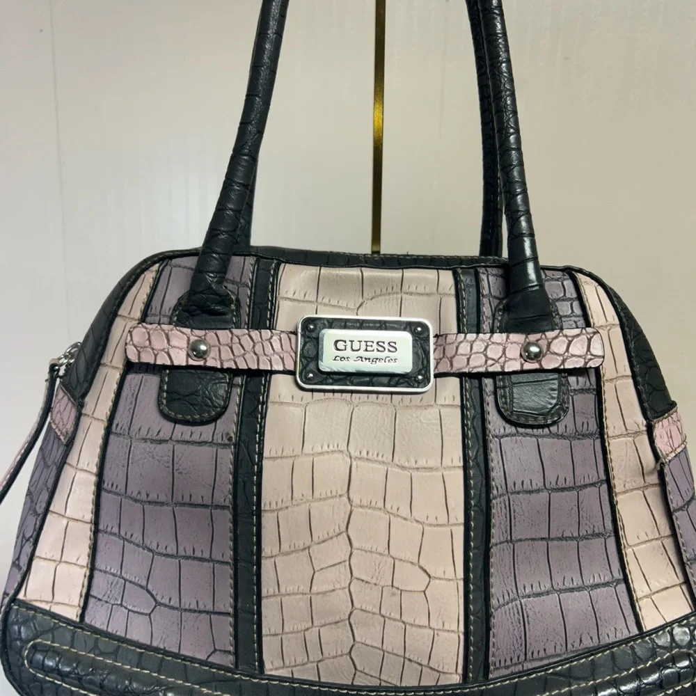 Guess Vintage Black & Pink crocodile skin textured bag